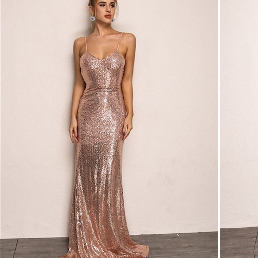 Rose Gold Sequin Cami Evening Dress